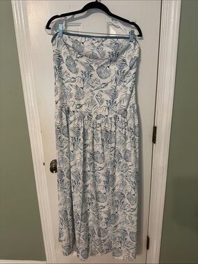 Commense White Strapless Maxi Dress with Blue Shell Print